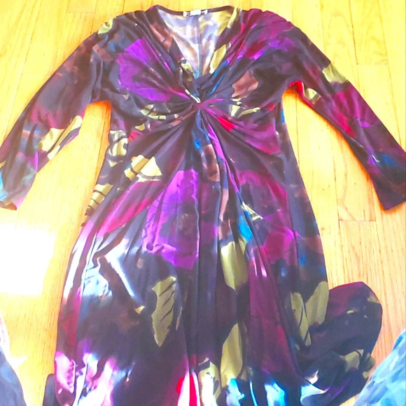 Kim Rogers Womens Size 8 Watercolor Floral Knot-Front Dress Midi - Picture 7 of 7